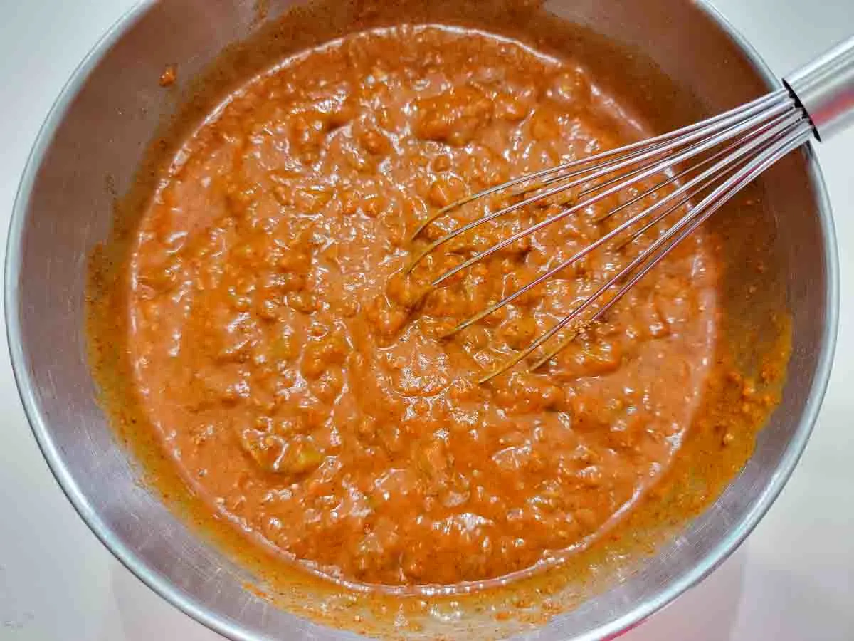 enchilada sauce and no bean chili in a bowl.