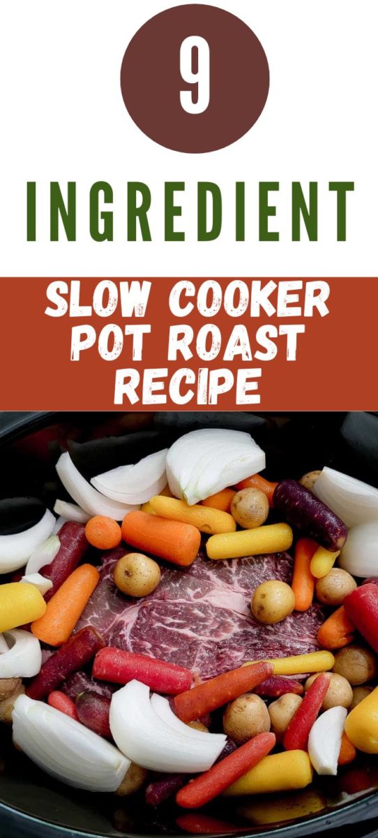 Slow Cooker Pot Roast and veggies in a crockpot.