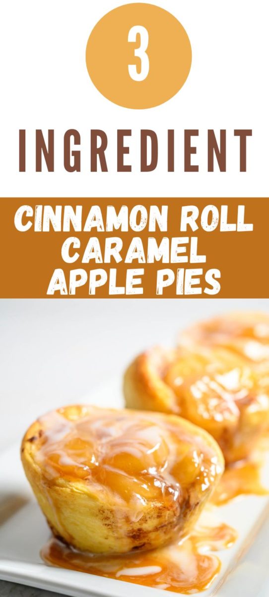 3 Ingredient Cinnamon Roll Caramel Apple Pies on a platter.