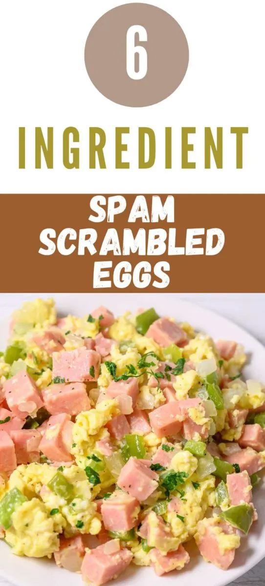 6 Ingredient Spam Scrambled Eggs on a plate.