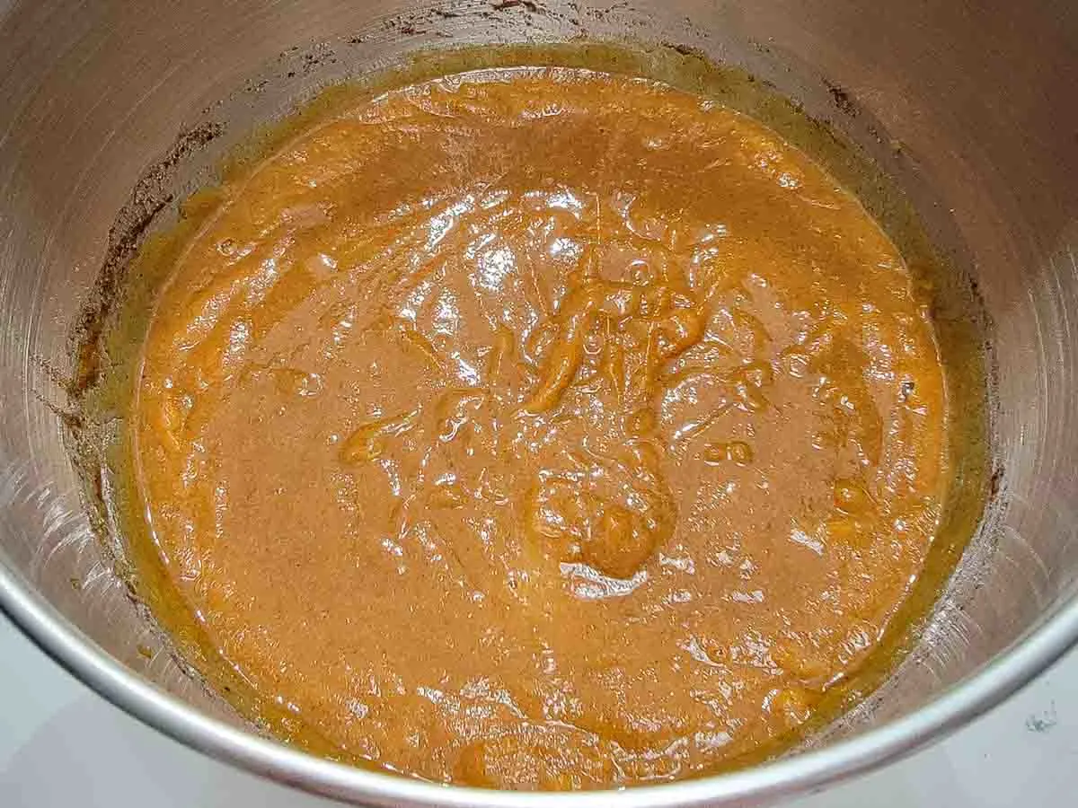 canned pumpkin, sugar, eggs, pumpkin pie spice, salt, and vanilla extract mixed in a bowl.