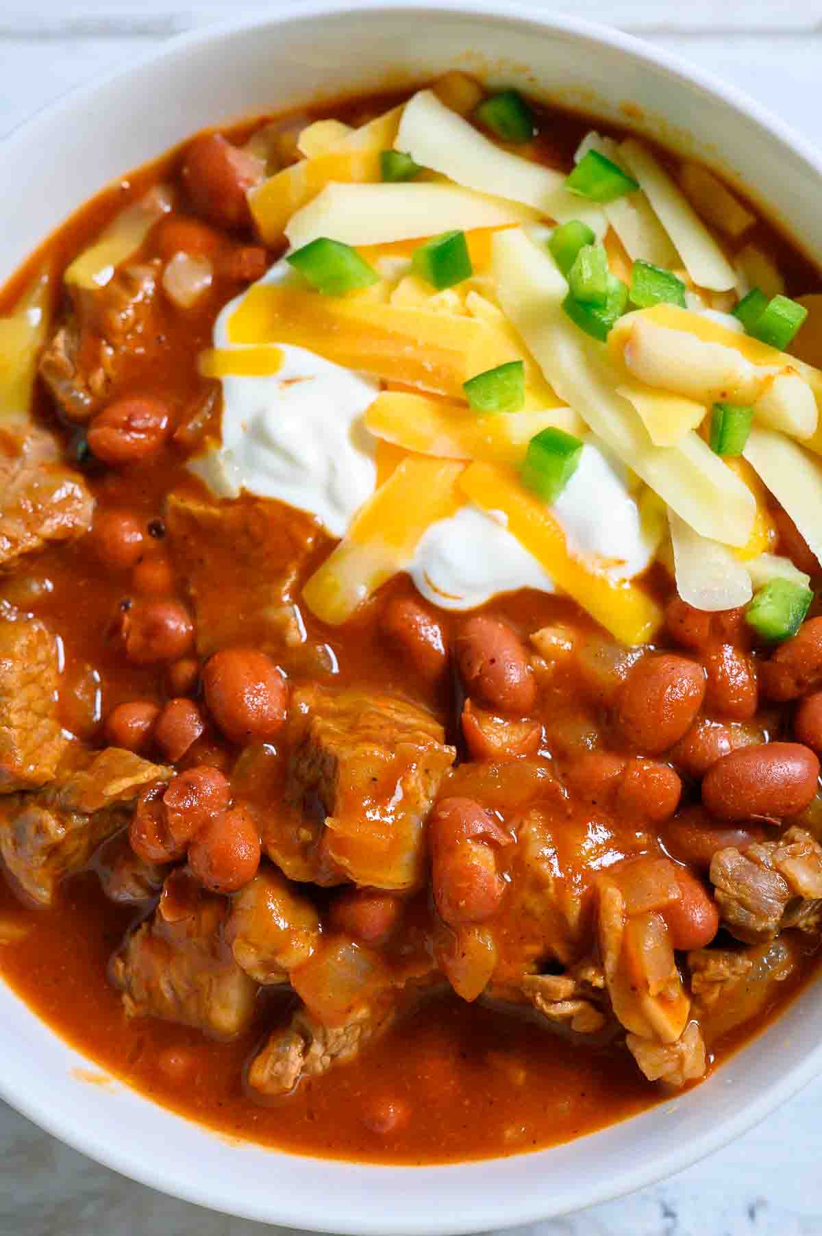 Beef Steak Chili in a dish.