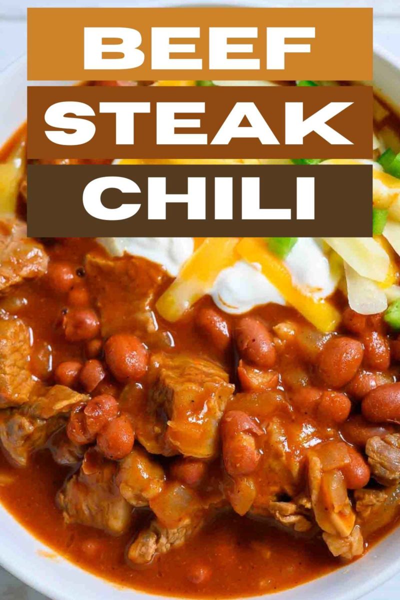 Beef Steak Chili in a serving bowl.