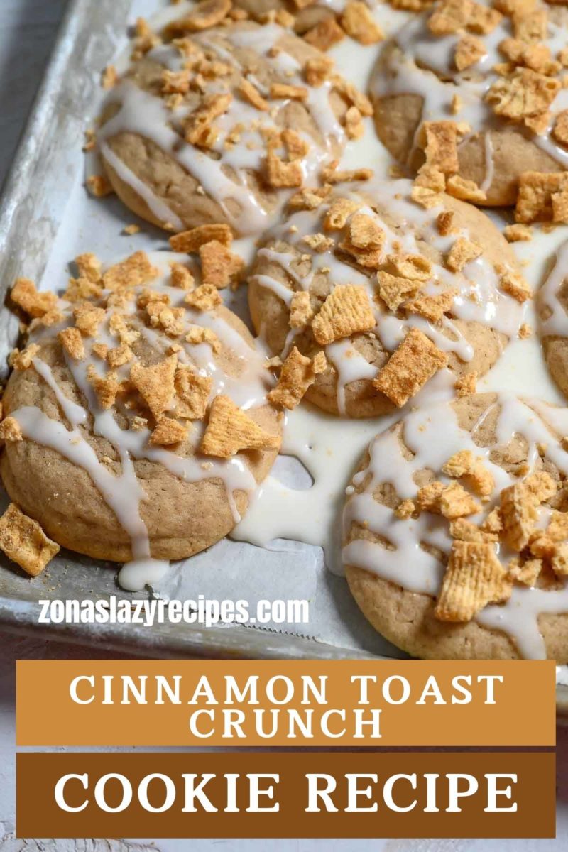 Cinnamon Toast Crunch cookies on a cookie sheet.