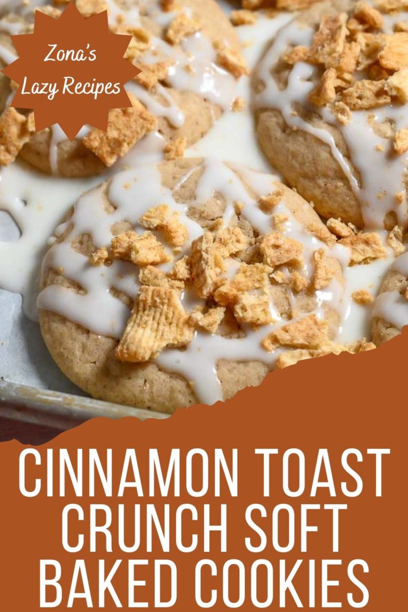 Cinnamon Toast Crunch soft baked cookies on a baking sheet.