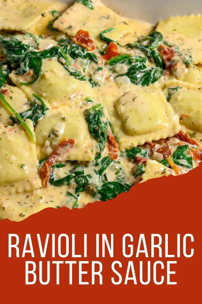 Ravioli and Spinach Recipe in a dish.